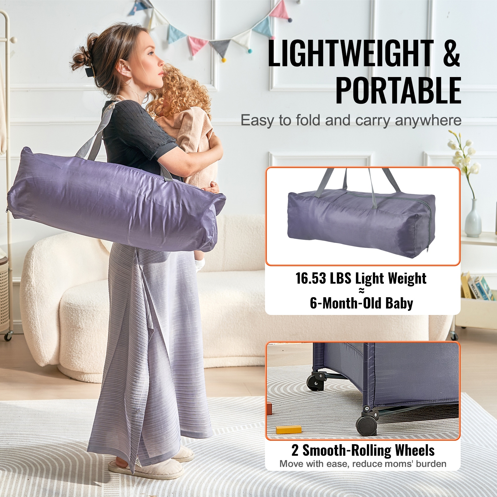 Portable Baby Playpen With Wheels And Quick-folding Mechanism_voghion.com
